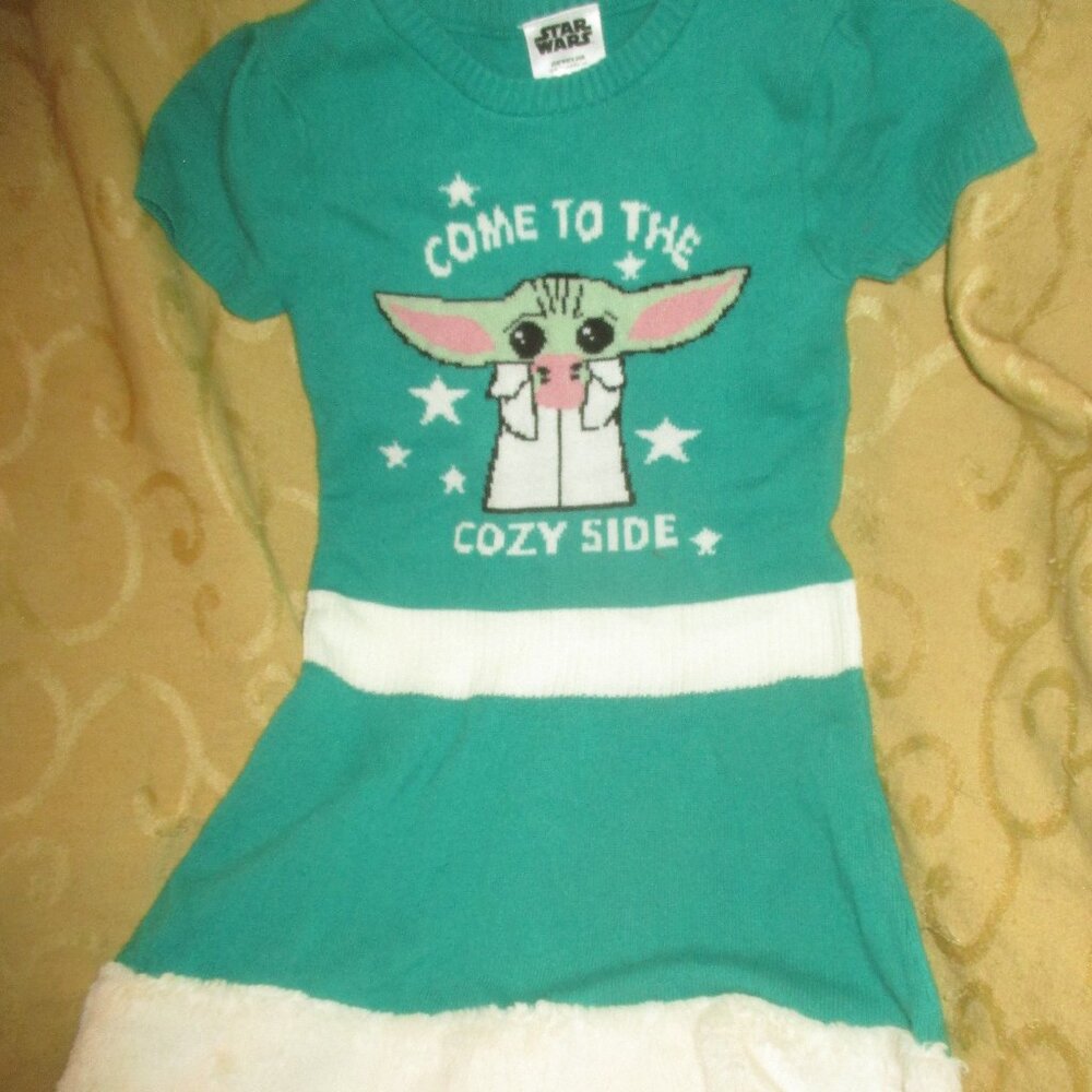 Girls Yoda Grogu Come to the Cozy Side Green Dress Size XS 4-5 Star Wars NWOT